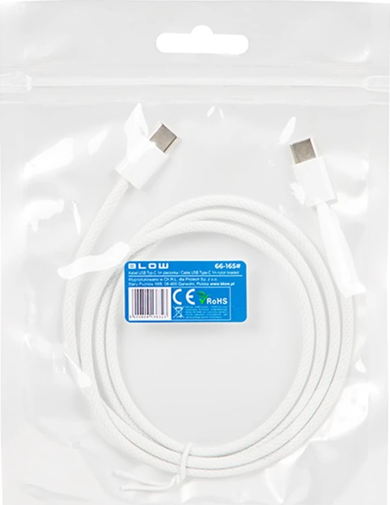 Blow USB-C jungtis - USB-C 1.0 m, balta pynė