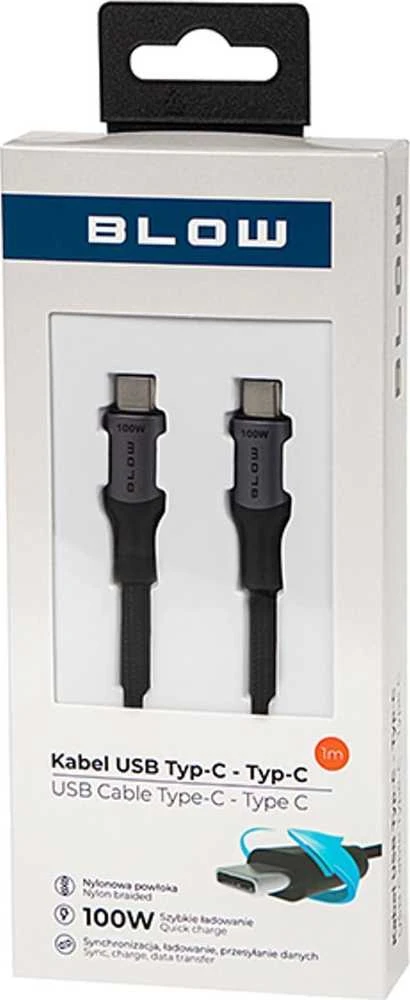Blow USB-C jungtis – USB-C 2.0 1.0m juoda pynė 100W
