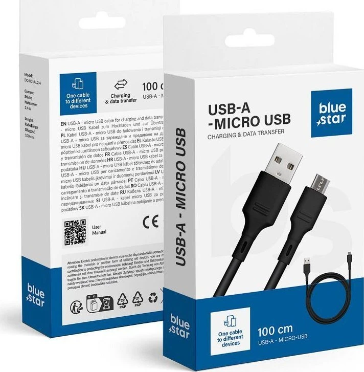 BlueStar USB A į Micro USB kabelis Blue Star 2A 1 m DC-001AM2.0 juodas