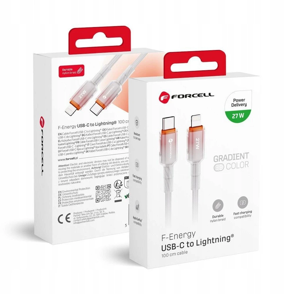 USB C - Lightning kabelis Forcell F-Energy PD 3A 27W gradientas 1 m C356 baltas