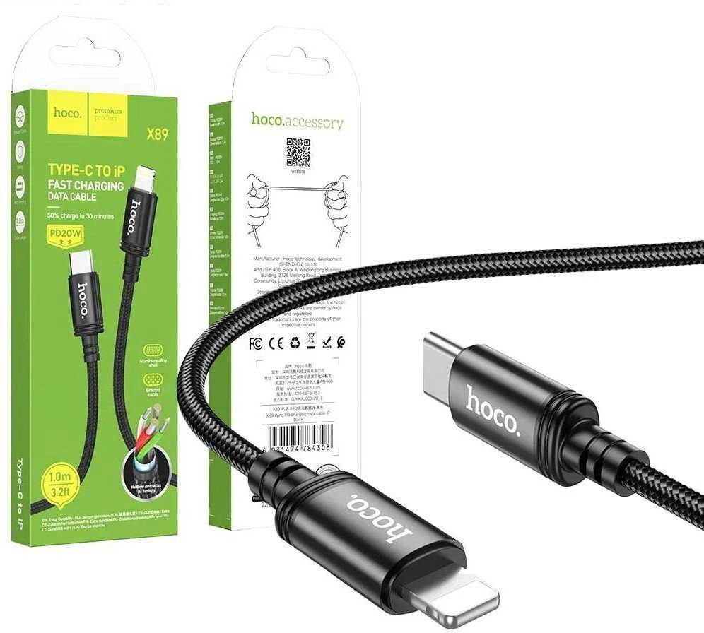 USB C - Lightning kabelis Hoco PD 20W 1 m X89 juodas