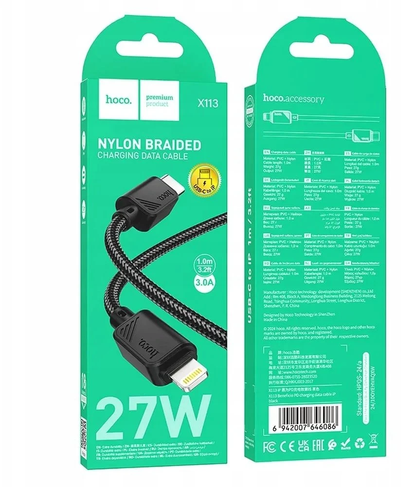 HOCO kabelis Type C į Lightning PD 27W X113 1 m juodas