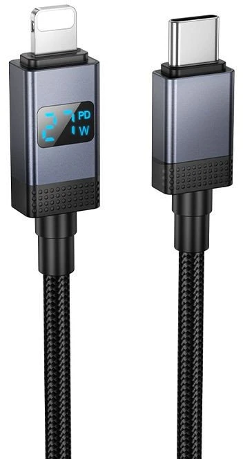 USB C į Lightning laidas Hoco PD 27W su ekranu 1 m X118 juodas