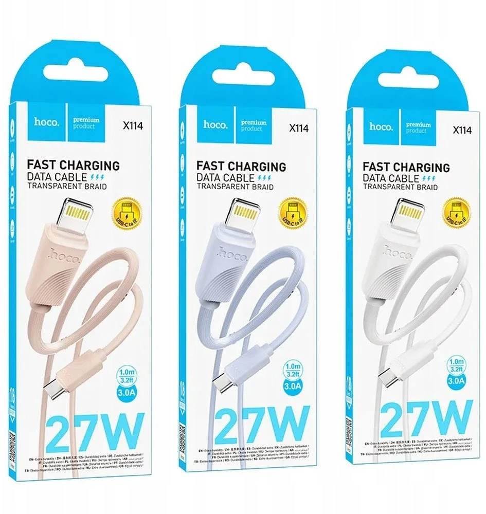USB C - Lightning kabelis Hoco PD 27W 1 m X114 baltas