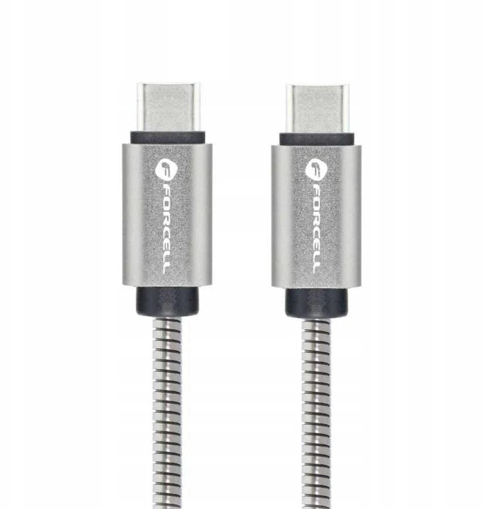 USB C į USB C laidas Forcell F-Energy QC4.0 PD 5A 100W E-Mark metalinis 2 m C239 sidabrinis