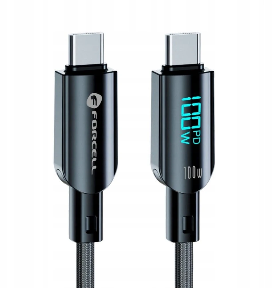 USB C laidas į USB C jungtį Forcell F-Energy QC4.0 PD 5A 100W skaitmeninis 1,2 m C277 juodas