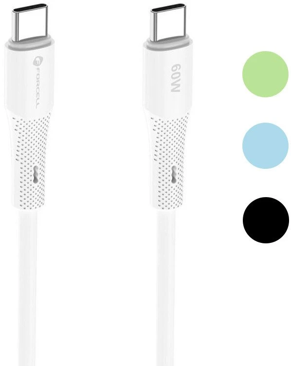 USB C į USB C laidas Forcell F-Energy QC4.0 PD 3A 60W silikoninis 1 m C344 baltas