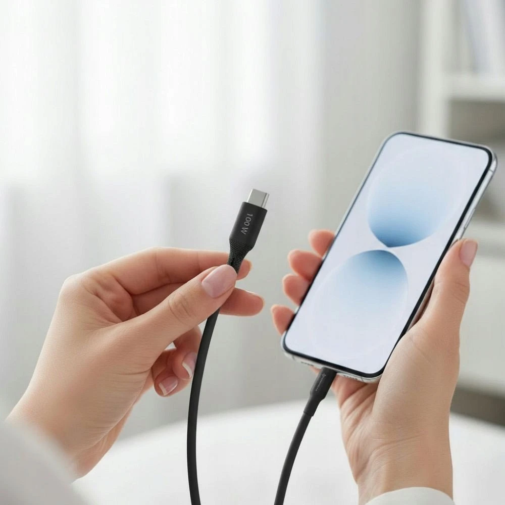 USB C laidas į USB C jungtį Forcell F-Energy QC4.0 PD 3A 60W silikoninis 1 m C344 juodas