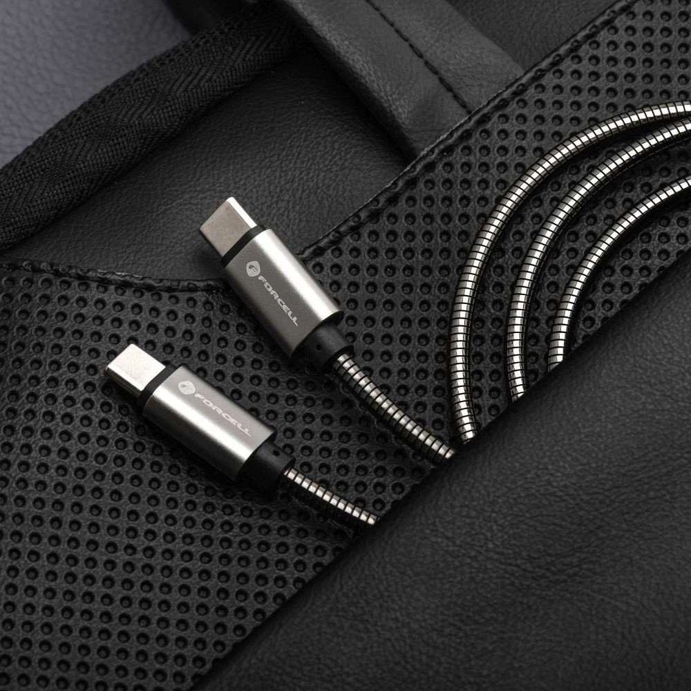 USB C į USB C laidas Forcell F-Energy QC4.0 PD 5A 100W E-Mark metalinis 2 m C239 sidabrinis