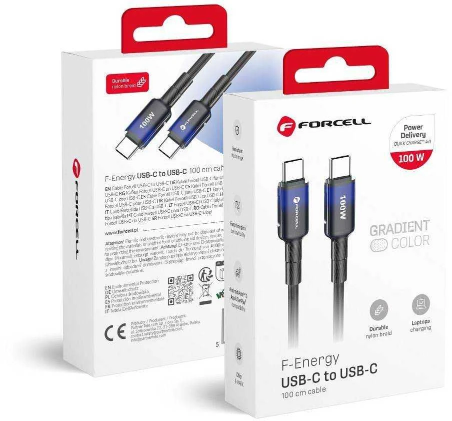 USB C į USB C laidas Forcell F-Energy QC4.0 PD 5A 100W gradientas 1 m C357 juodas