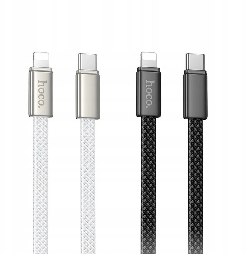 Plokščias kabelis USB C į USB C Hoco 3A 60W 1 m X125 baltas