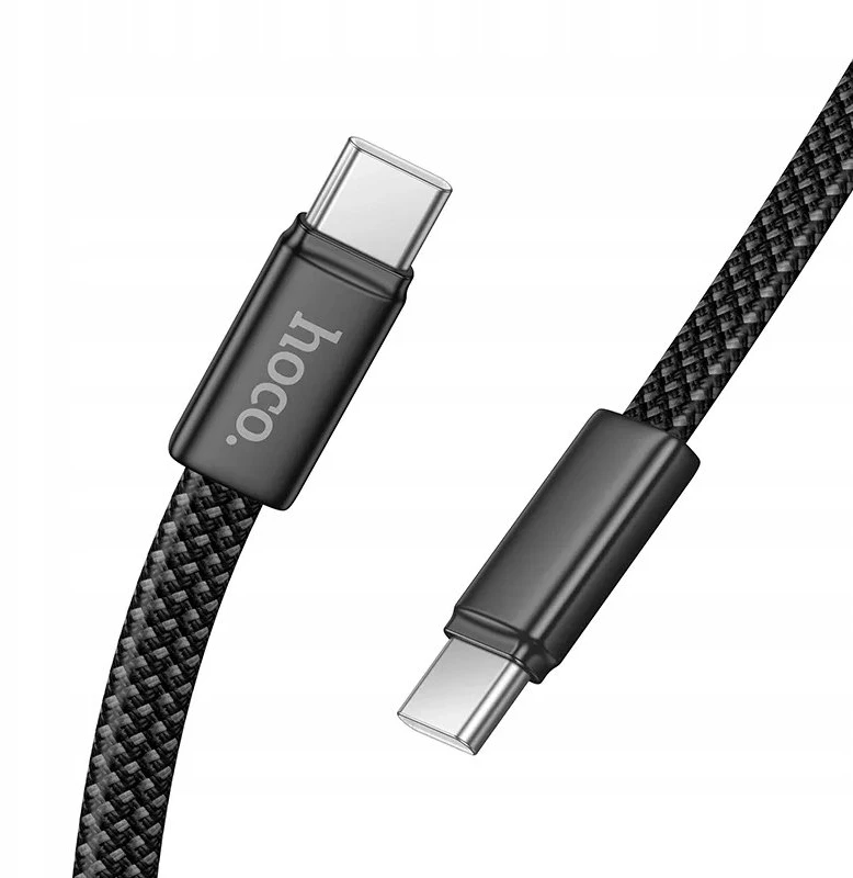 Plokščias kabelis USB C į USB C Hoco 3A 60W 1 m X125 juodas