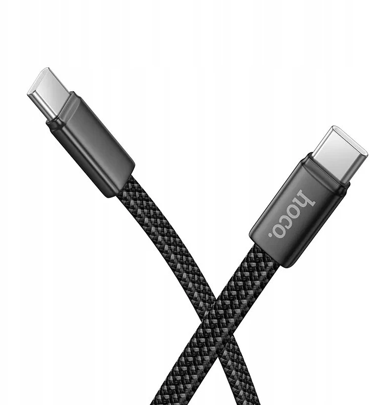 Plokščias kabelis USB C į USB C Hoco 3A 60W 1 m X125 juodas