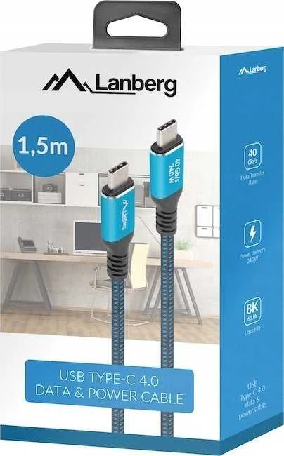 Lanberg | USB-C M/M 4.0 KABELAS 240W 8K 60HZ | CA-CMCM-45CU-0015-BK