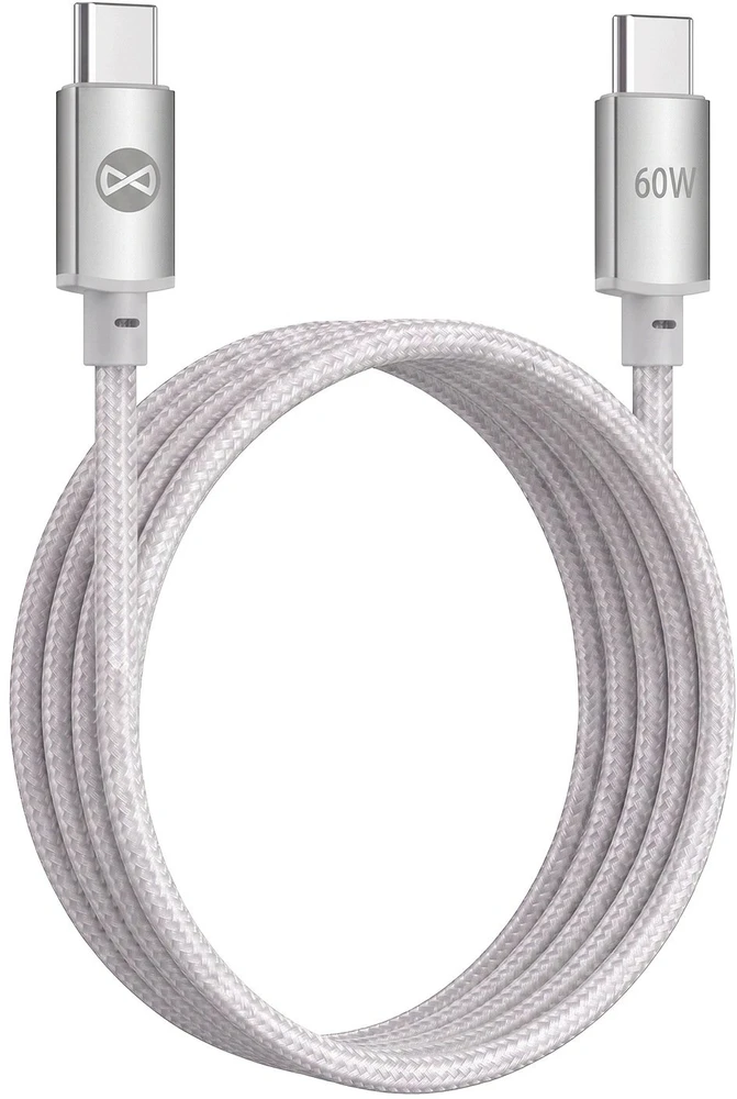 Forever Vibe laidas USB-C – USB-C 1,0 m 60W sidabrinis
