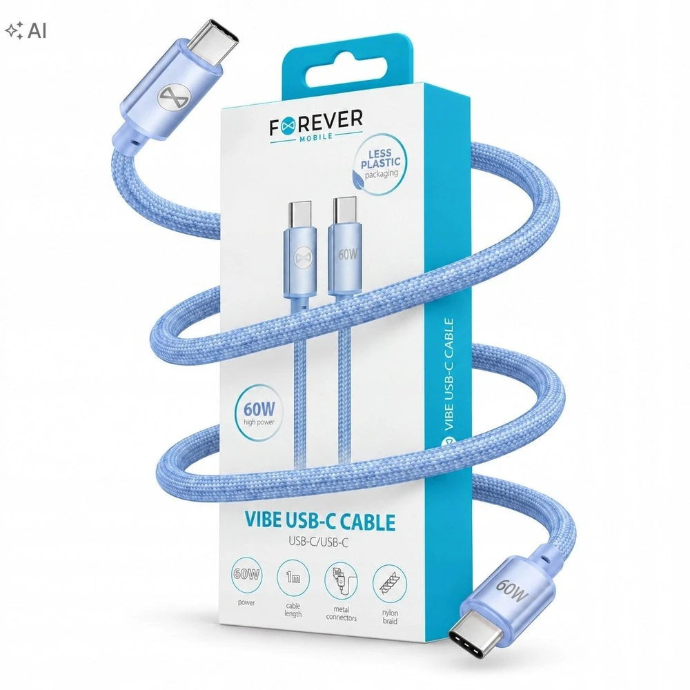 Forever Vibe laidas USB-C – USB-C 1,0 m 60W dangaus žydra