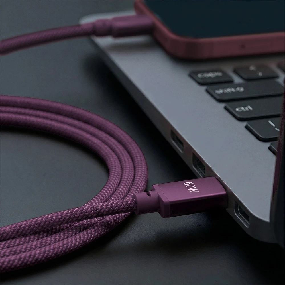 Forever Vibe laidas USB-C – USB-C 1,0 m 60W tamsios vyšnios spalvos