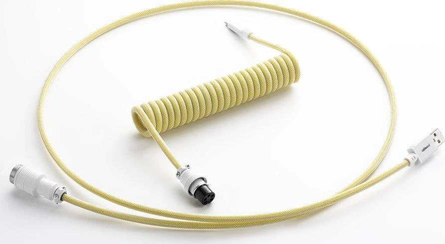 Klaviatūra CableMod PRO Coiled Cable susuktas klaviatūros laidas USB-C į USB Type A, Lemon Ice – 150cm