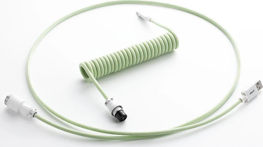 Klaviatūra CableMod PRO Coiled Cable susuktas klaviatūros laidas USB-C į USB Type A, Lime Sorbet – 150cm