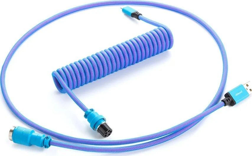 Klaviatūra CableMod PRO Coiled Cable susuktas klaviatūros laidas USB-C į USB Type A, Galaxy Mėlyna – 150cm