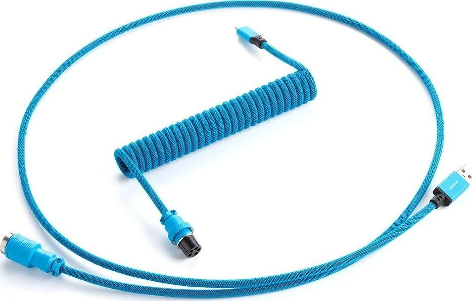 Klaviatūra CableMod PRO Coiled Cable susuktas klaviatūros laidas USB-C į USB Type A, Specturm Mėlyna – 150cm