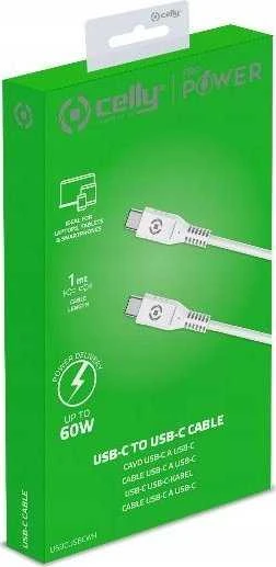 Kabelis USB C Celly USBCUSBCWH Balta 1 m