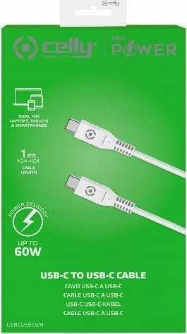 Kabelis USB C Celly USBCUSBCWH Balta 1 m