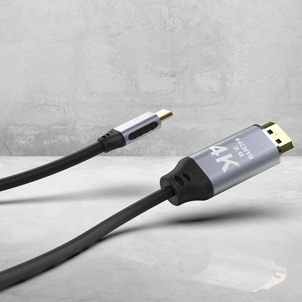 USB-C į HDMI 4K laidas su pilkais metaliniais antgaliais