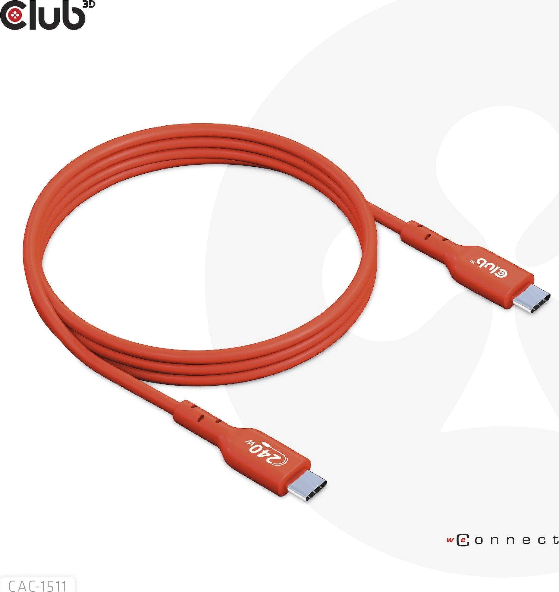 USB kabelis Club 3D USB-C - USB-C 1 m Raudona (CAC- 1511)