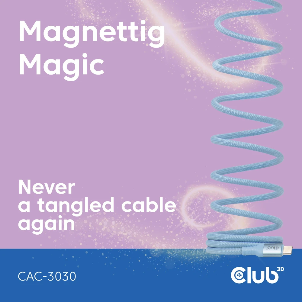 Club 3D Club3D Lifestyle USB-C magnetinis kabelis 240W 2m mėlynas St/St