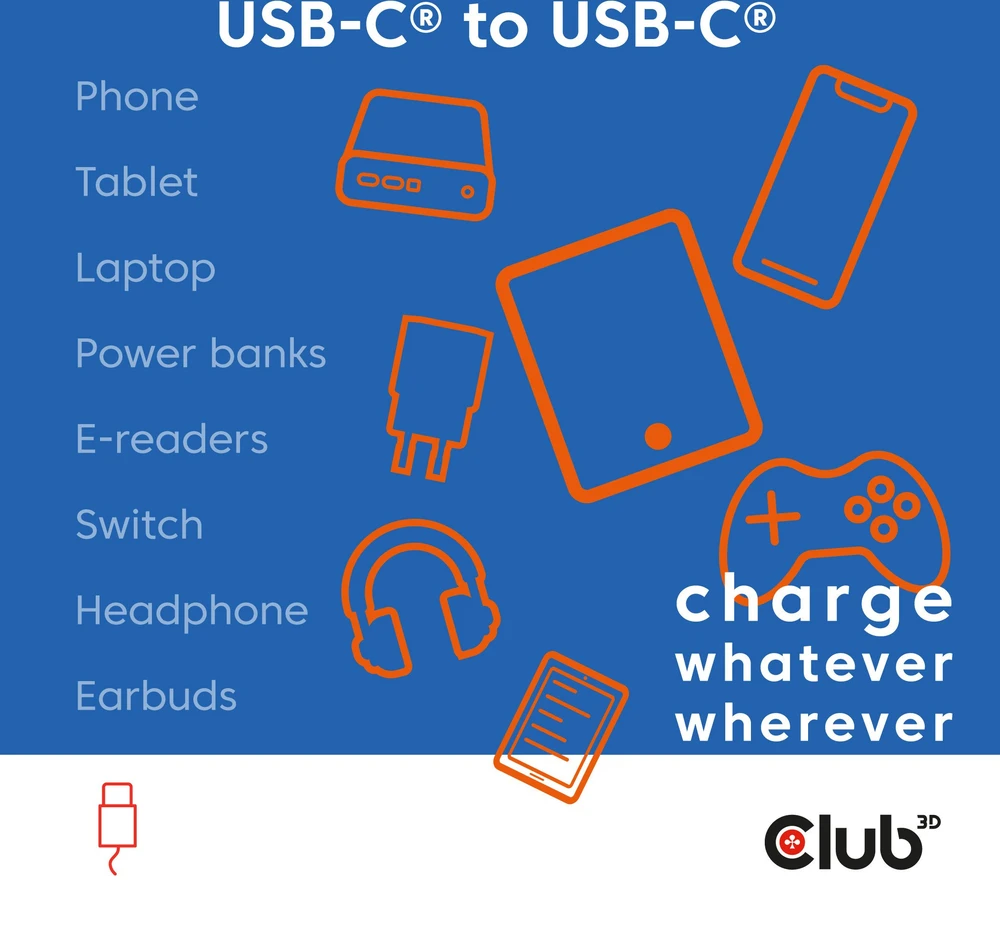 Club 3D Club3D Lifestyle USB-C magnetinis kabelis 240W 2m mėlynas St/St