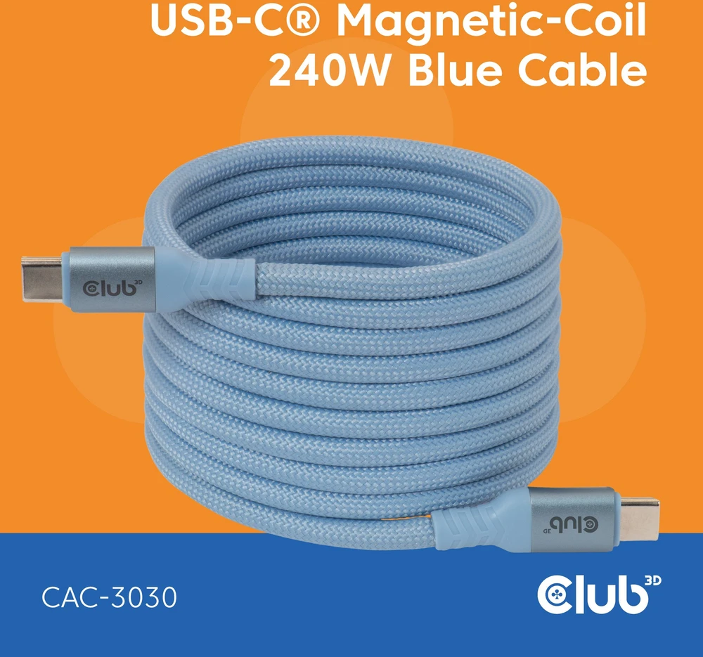 Club 3D Club3D Lifestyle USB-C magnetinis kabelis 240W 2m mėlynas St/St