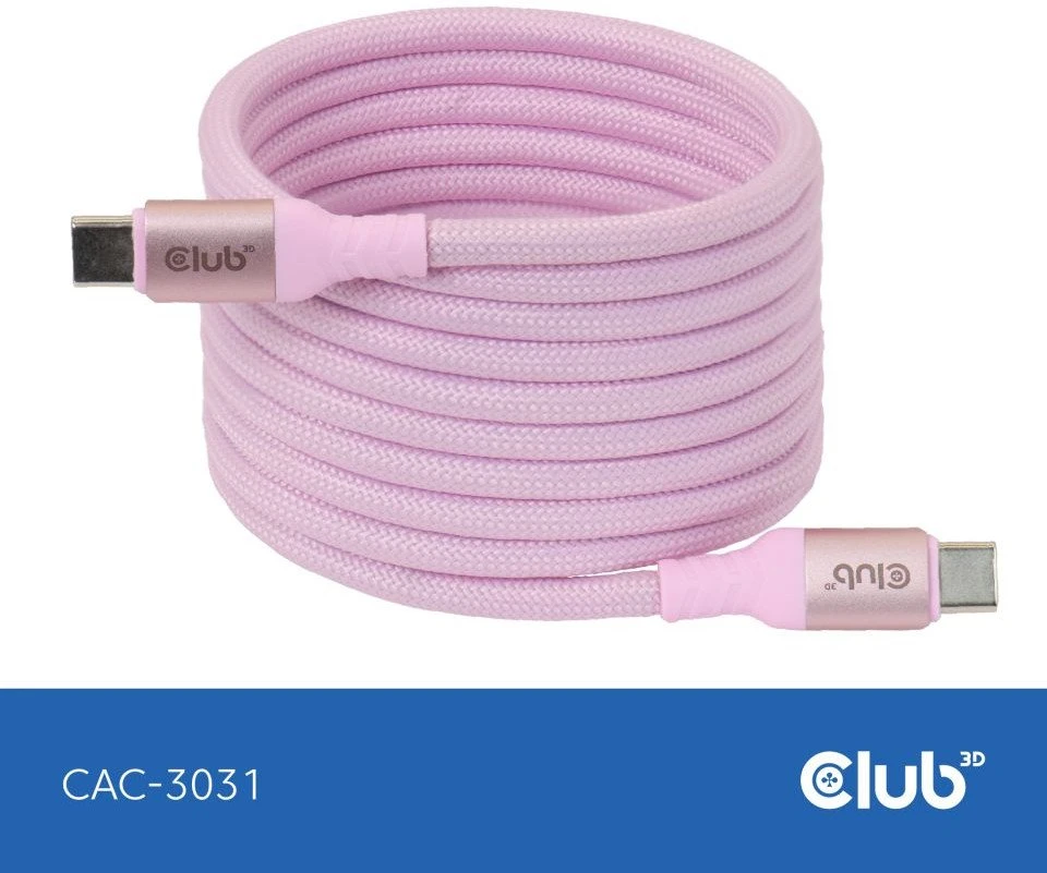 Club 3D Club3D Lifestyle USB-C magnetinis kabelis 240W 2m rožinis St/St