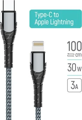 ColorWay Cable Type-C - Apple Lightning (PD Fast Charging) 3.0А (30W), 1m | CW-CBPDCL033-GR