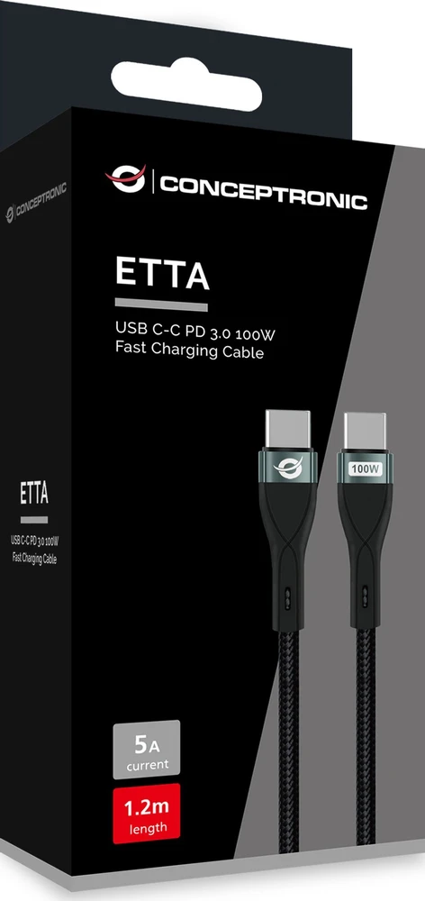 Kabelis USB Conceptronic USB-C - USB-C 1.2 m Juodas (ETTA01B12)