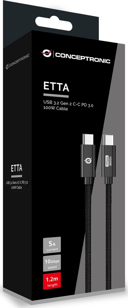 Kabelis USB Conceptronic USB-C - USB-C 1.2 m Juodas (ETTA02B12)