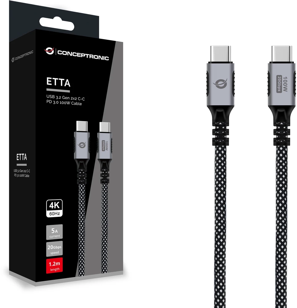 Kabelis USB Conceptronic USB-C - USB-C 1.2 m Juodas (ETTA07B12)