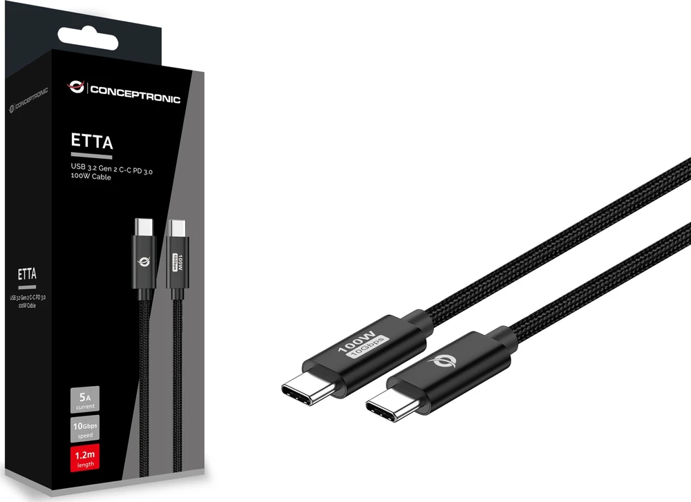 Kabelis USB Conceptronic USB-C - USB-C 1.2 m Juodas (ETTA02B12)