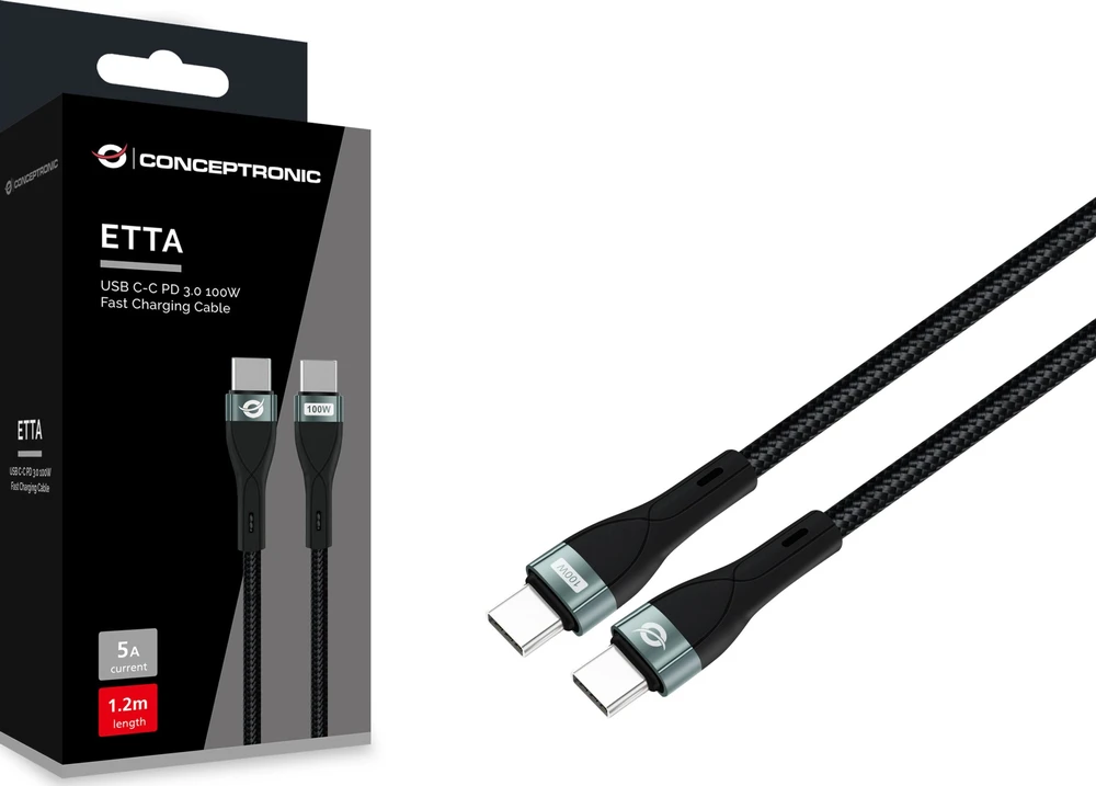 Kabelis USB Conceptronic USB-C - USB-C 1.2 m Juodas (ETTA01B12)