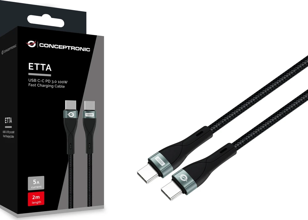 Kabelis USB Conceptronic USB-C - USB-C 2 m Juodas (ETTA01B20)