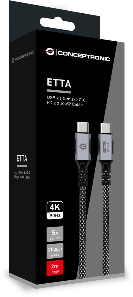 Kabelis USB Conceptronic USB-C - USB-C 2 m Juodas (ETTA07B20)