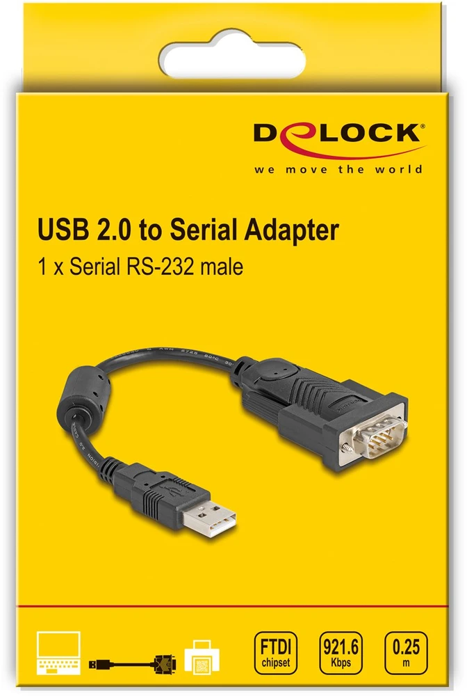 Kabelis USB Delock USB-A – RS-232 0,25 m Juodos spalvos (61549)