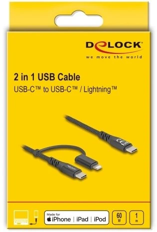 DeLOCK 81170, 1 m, USB C, USB C/Lightning, USB 2.0, Juodas
