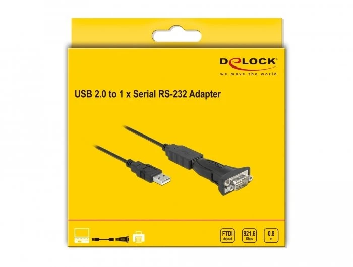Kabelis USB Delock USB-A - RS-232 0.8 m Juodas (61506)