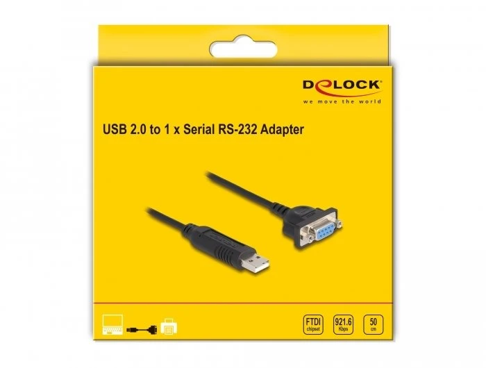 Kabelis USB Delock USB-A - RS-232 0.5 m Juodas