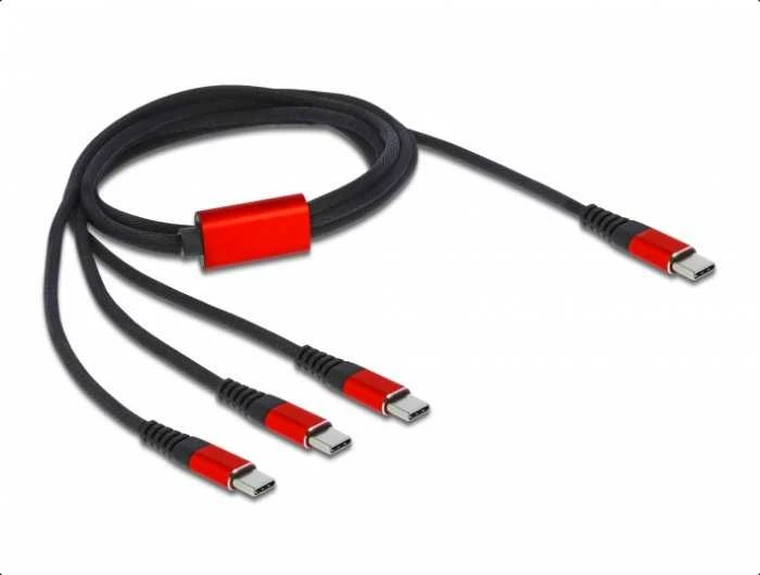 Kabelis USB Delock USB-C - 3x USB-C 1 m Juodai-raudona (86713)