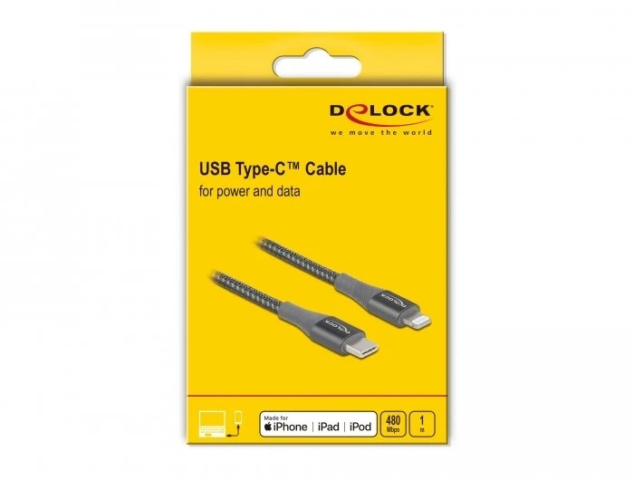 USB kabelis Delock Lightning - USB-A 1 m Pilkas (86631)