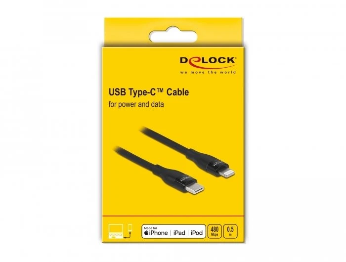 Kabelis USB Delock USB-C - Lightning 0.5 m Juodas (86636)