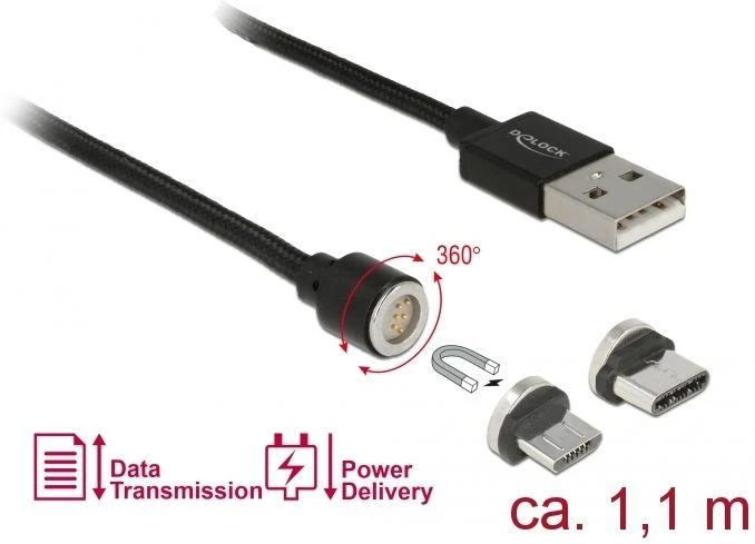 Kabelis USB Delock USB-A - microUSB + USB-C 1.1 m Juodas (85723)