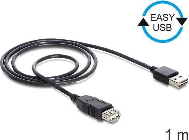 DELOCK kabelis EASY-USB 2.0-A kištukas > USB 2.0-A moteriškas prailginimas 1 m